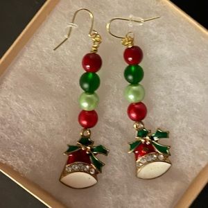 Christmas Bell Earrings with glass beads